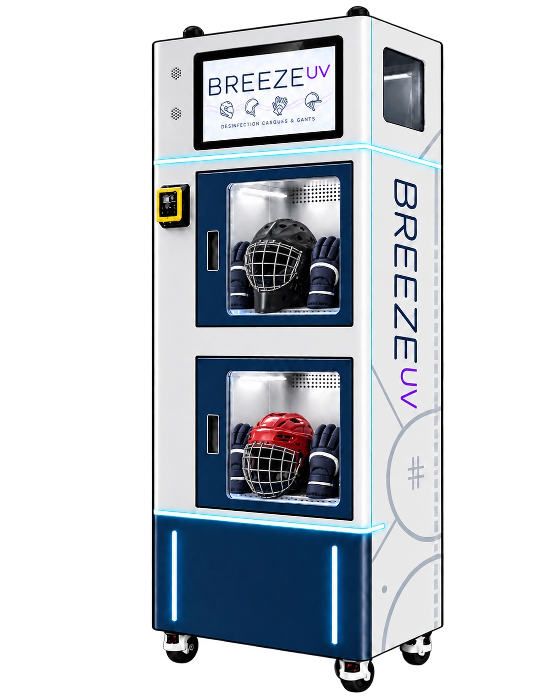 Casiers BREEZE UV avec masque noir et casque rouge